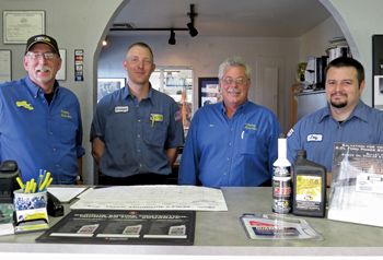 integrity automotive diesel location crew, pictured l-r are:  jerry, chris, owner don and master 2 technician, joey.